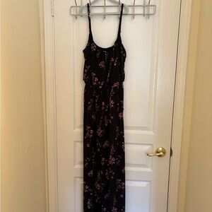 Kaileigh Black Maxi Spaghetti Strap Slip Jumpsuit